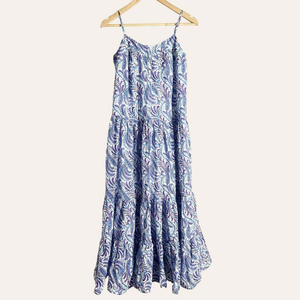J.Crew Tiered Cotton Voile Purple Paisley Print Maxi Dress Size XS
